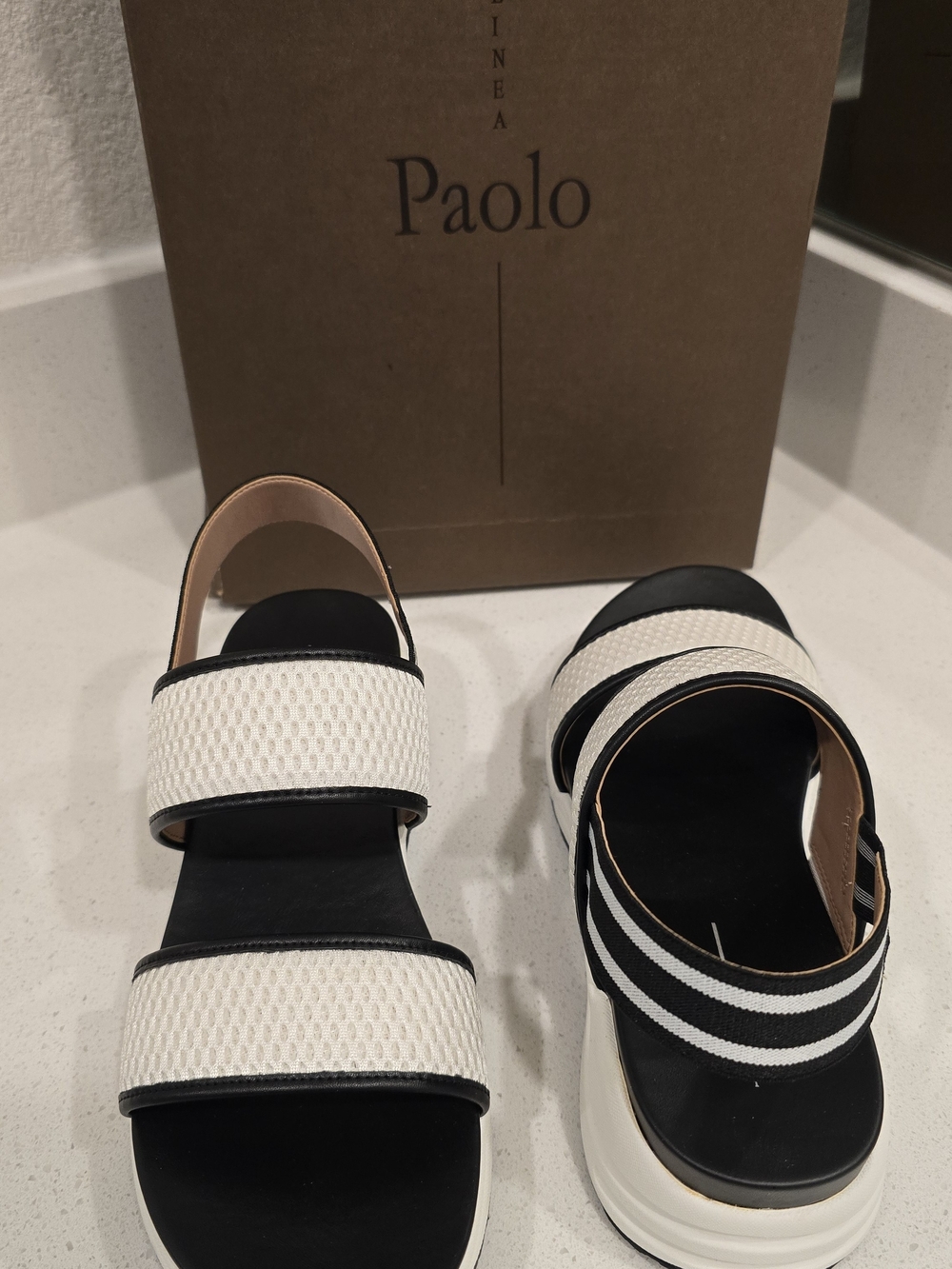 Paolo Women's Black and White Dual-Strap Slingback Sandals